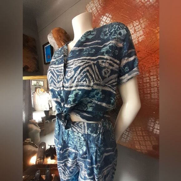Vintage 100% Silk Blue Patterned Co-Ord Set - Picture 6 of 14